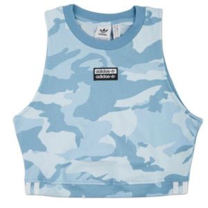 Blue and White Cropped Adidas Tank